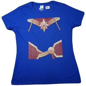 Marvel Comics CAPTAIN MARVEL Armor Women Large Royal Blue T-Shirt  NEW